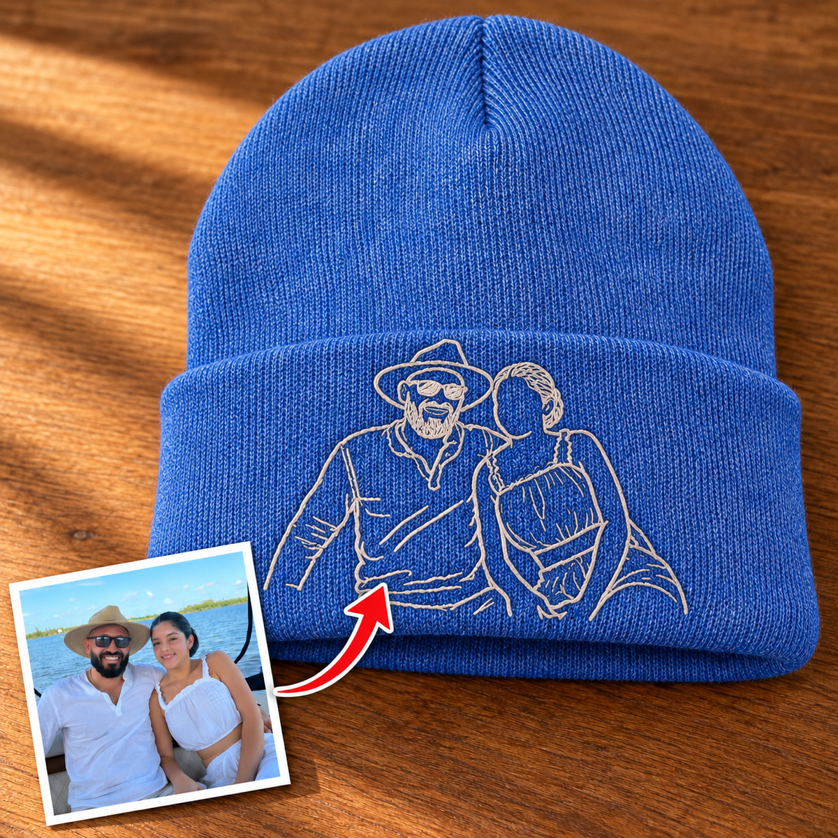 Custom Photo Embroidered Cuffed Beanie