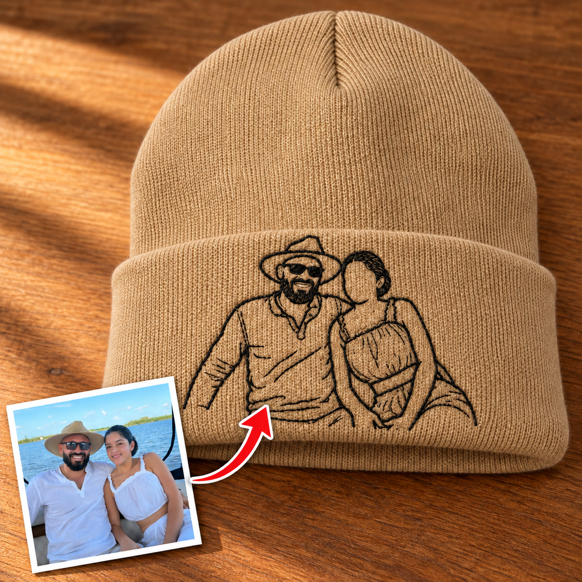 Custom Photo Embroidered Cuffed Beanie