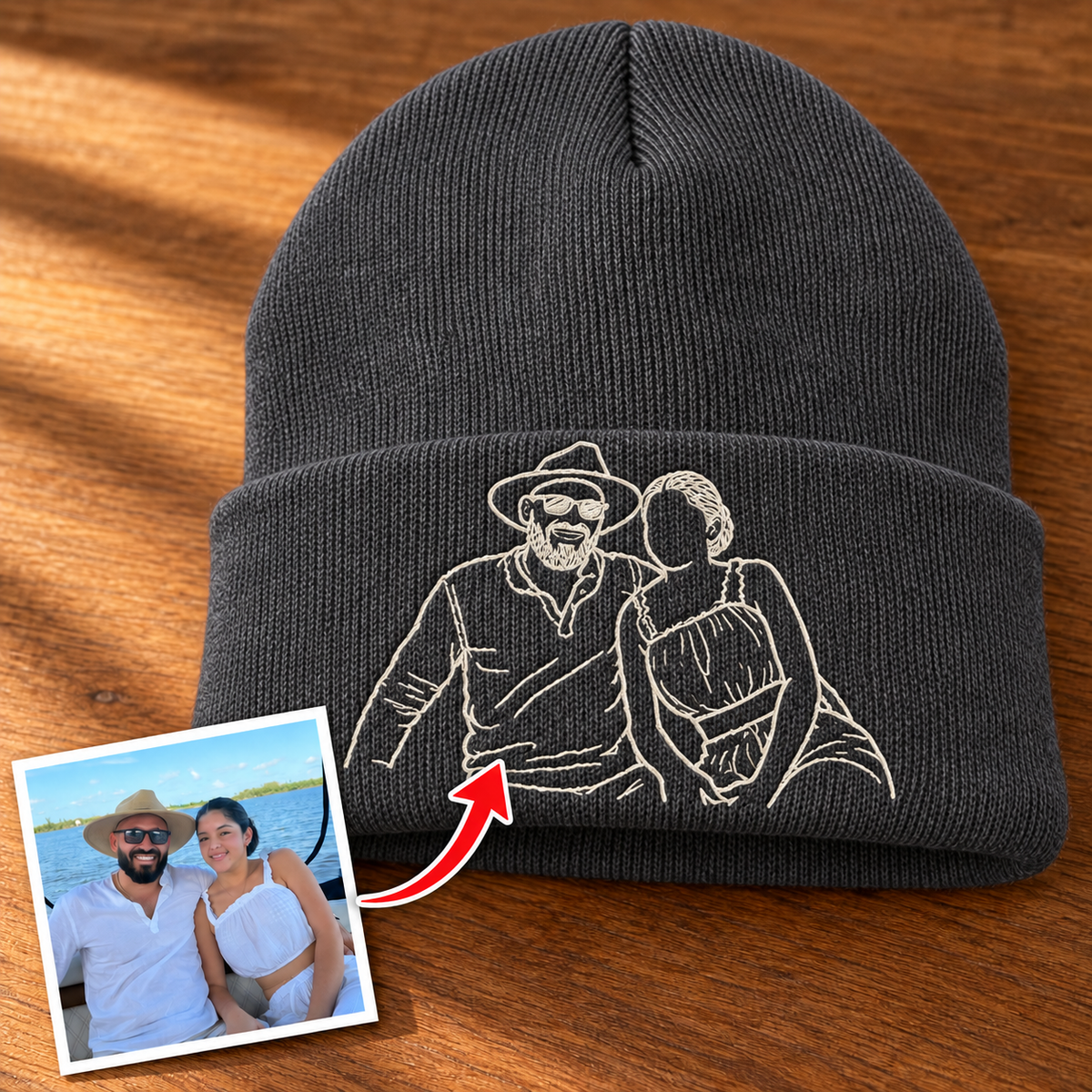 Custom Photo Embroidered Cuffed Beanie