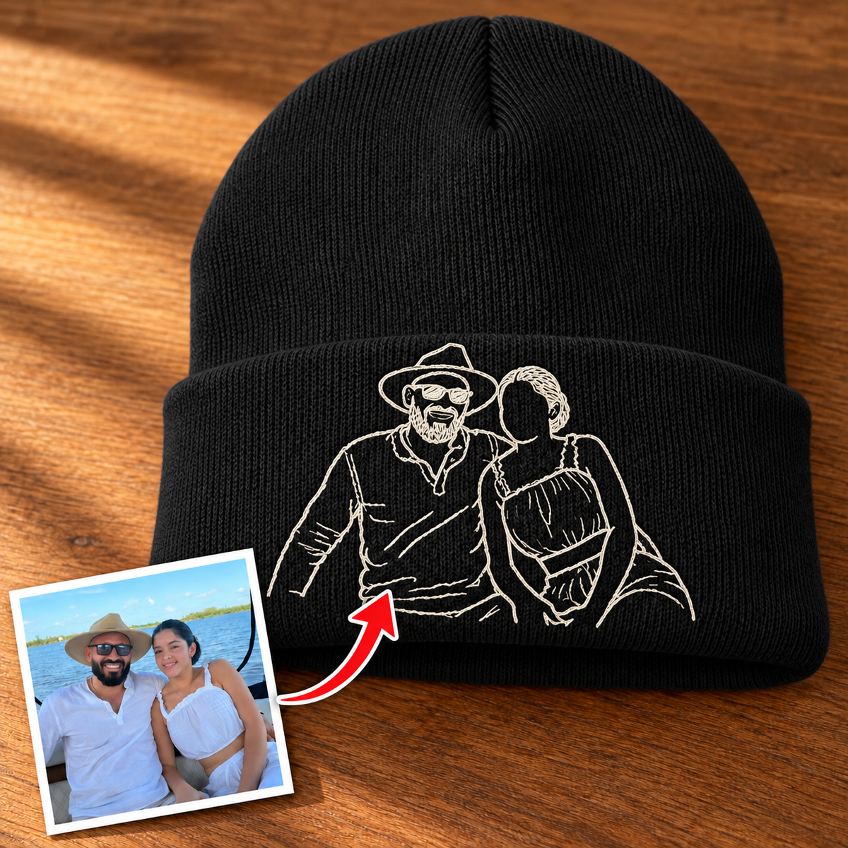 Custom Photo Embroidered Cuffed Beanie