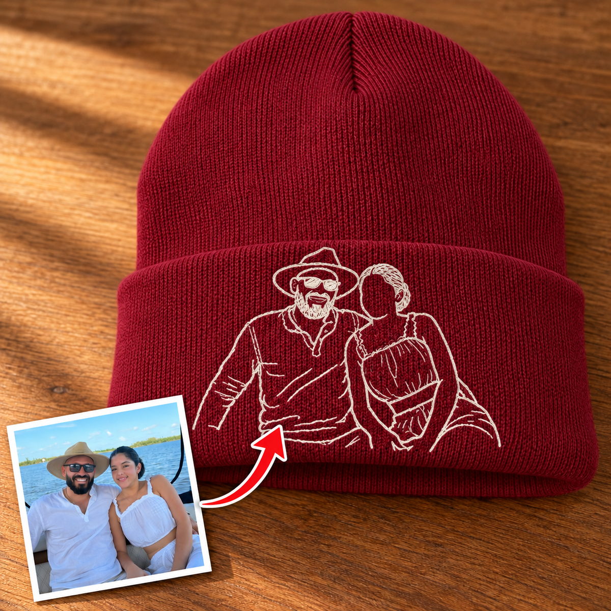 Custom Photo Embroidered Cuffed Beanie