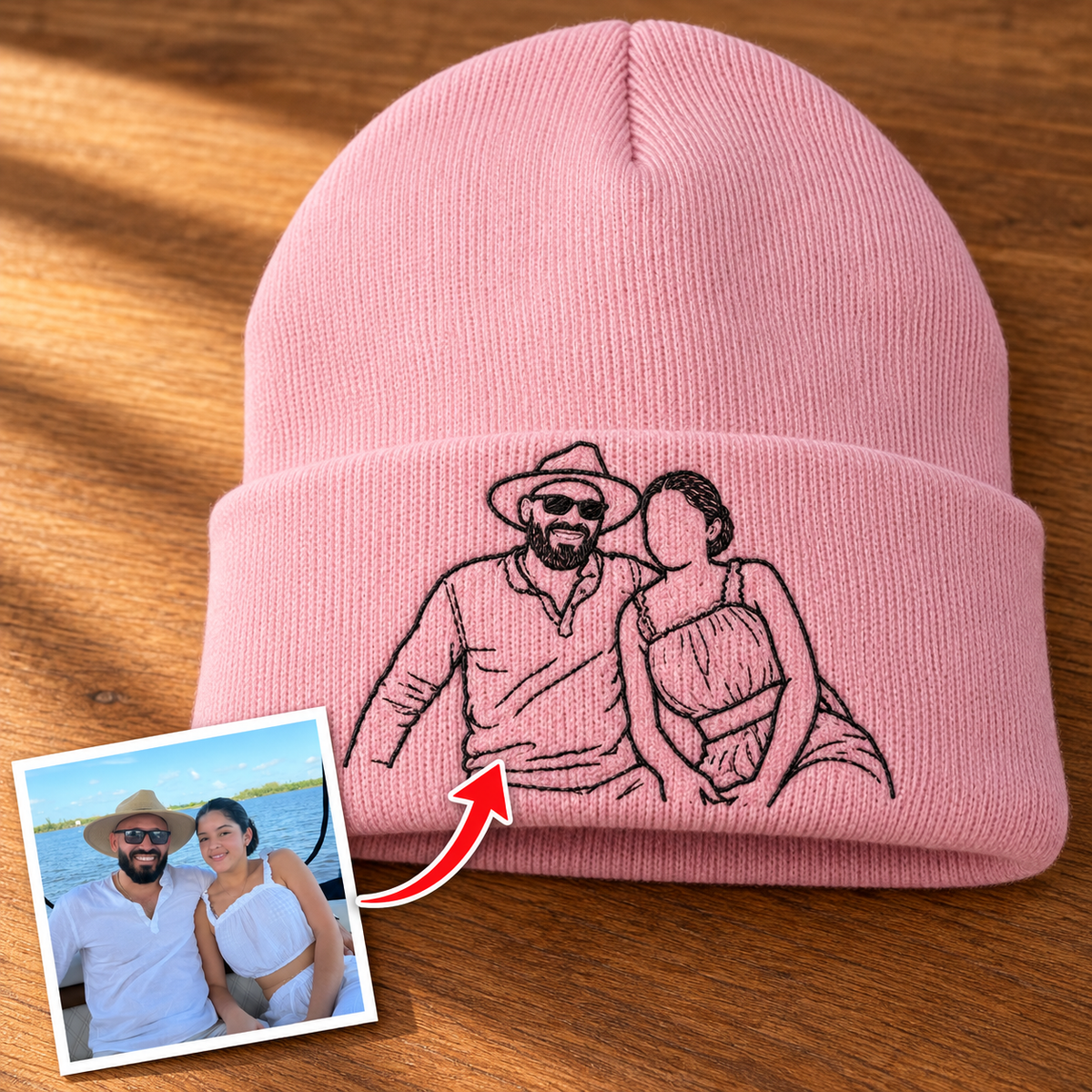 Custom Photo Embroidered Cuffed Beanie