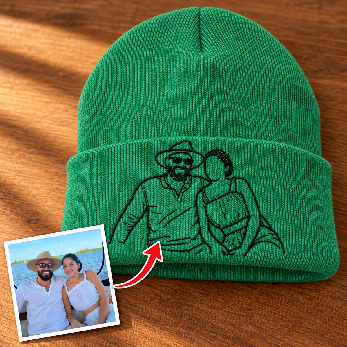 Custom Photo Embroidered Cuffed Beanie