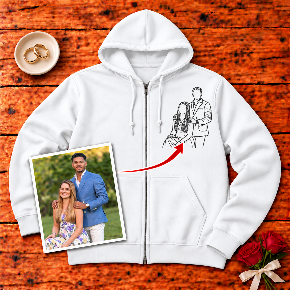 Custom Photo Embroidered Full-Zip Hoodie