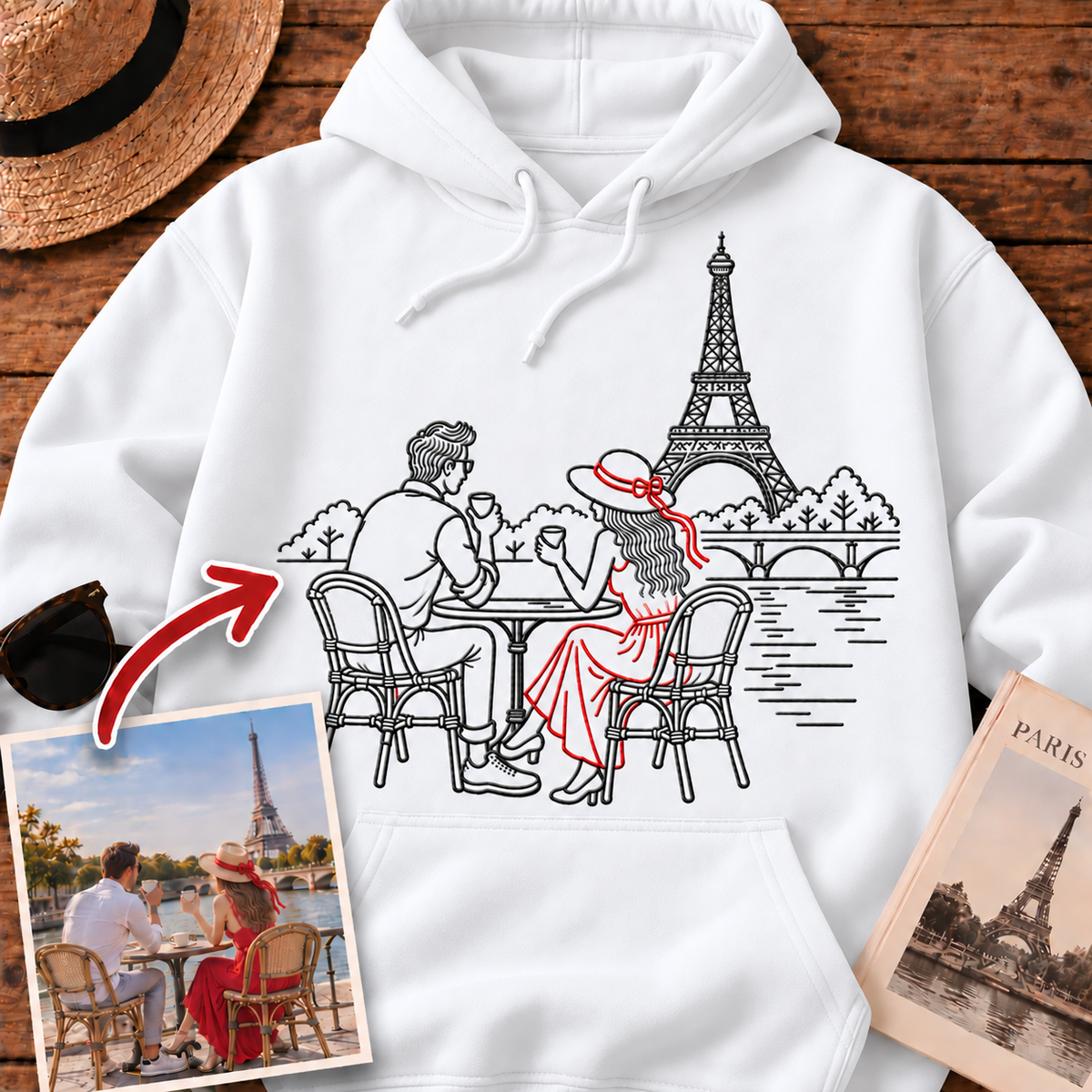 Custom Photo Embroidered Hoodie — Your Travel Memory